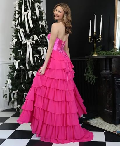 TORYEMY Strapless Corset Prom Dresses for Women 2025 Long Tiered Ruffle Chiffon Formal Evening Gown with Slit - Image 3