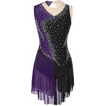 Women Rhinestone Figure Skating Dress Sleeveless Skirted Leotard Lyrical Ballet Leotard Dancewear