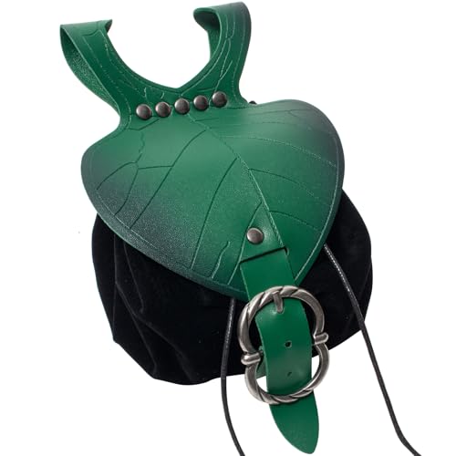 Image of Leather Belt Pouch Medieval Vintage Renaissance Viking LARP Cosplay Costumes Drawstring Coin Purse Phone Holder Waist Bag (Leaf Black)