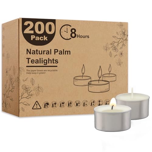 Unscented palm tea lights candles, white 200 pack