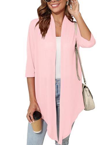 Image of Women's Lightweight Open Front Cardigans Short Sleeve Casual Soft Sheer Cardigan S-2XL with Pockets