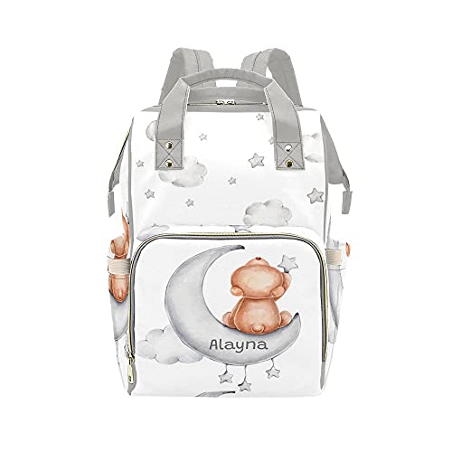 Yeshop Personalized Diaper Backpack Teddy Bear Moon Multi Function Diaper Bag Travel Daypack Nursing Nappy Bag