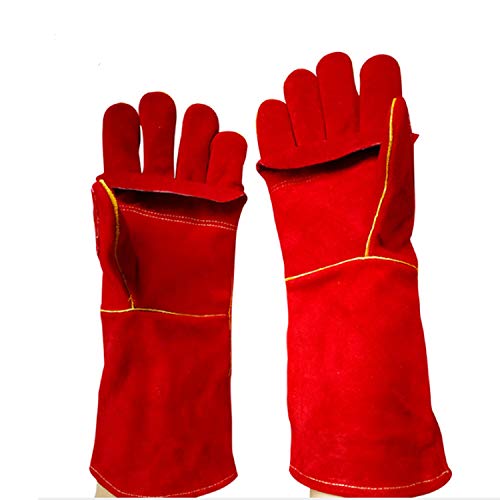 Durable, 16 inches, 2 Pairs safety welding gloves heat insulation gloves cowhide welding gloves (Color : Red, Size : L)