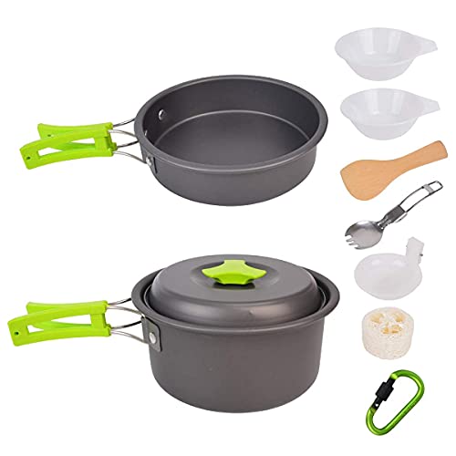 Bleiou Camping Cookware Set Mess Kit Lightweight Outdoor Cookware Pan Pot Bowl Spoon Fork for Hiking Picnic Camping