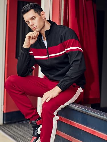 Image of LBL Leading the Better Life Men's Sweat Suit 2 Piece Outfit Casual Contrast Sports Jogging Tracksuits Set
