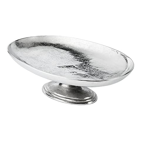 MichaelNoll Schale auf Standfuß Oval Servierplatte Dekoschale Aluminium Silber Luxus 47 cm Cover