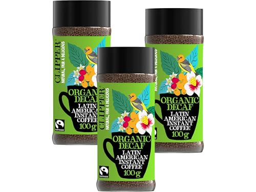 Clipper Latin American Decaf Instant Coffee 100g Organic Fairtrade Arabica CO Decaffeinated Medium Roast Smooth & Toasty Taste (Pack of 3) from SuperfoodUK