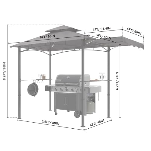 Image of MASTERCANOPY 11x5 ft Grill Gazebo with Side Awning & LED Lights, Dark Gray