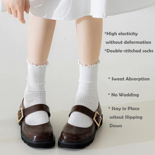 YZKKE Womens Socks, Frilly Ruffle Turn-Cuff Casual Ankle Socks Breathable Knit Cotton Lettuce Crew Sock 6 Pack2