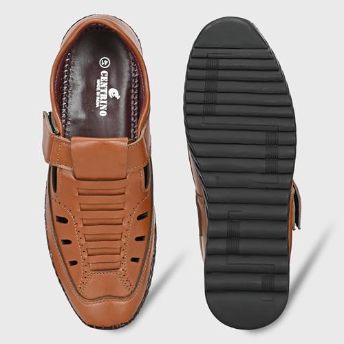 Image of Centrino Men's Fisherman Sandals | Closed Toe Leather Casual Sandal with Velcro Strap | Comfortable Casual Footwear Walking & Office Travel (9576)