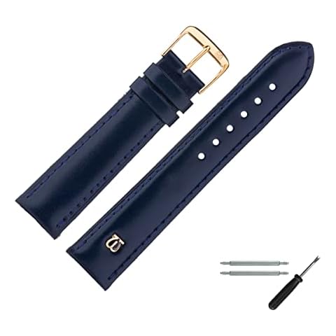 MARBURGER Watch Strap Bracelet 18mm Leather - Tool Assembly Kit 10018, Blue/gold, Classic,Fixed,Traditional Cover