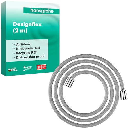 hansgrohe Designflex - universal fit shower hose 2,00 m, tangle free, flexible shower head hose anti-kink, incl. sealing rings, chrome, 28230000