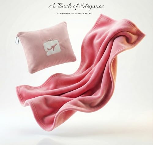 Image of VAS COLLECTIONS Travel Pillow Blanket 2-in-1, Ultra Soft Flannel Blanket with Carry Case, 65x40 Inches, Compact Portable Travel Blanket for Flights, Camping and Travel Comfort (Pink)