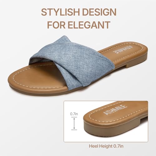 Image of ATHMILE Sandals for Women 2026 Dressy Summer Flat | Comfortable Fashion Beach Cute Ladies Slides Leather Casual Dress Women's Sandals Size 6-11