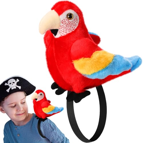 HyDren 1 Piece Halloween Stuffed Pirate Parrot on Shoulder 7 Inch Plush Shoulder Parrot Gift for Costume Accessory Animal Toys Cosplay Prop for Birthday Halloween Party (Classic,Red)