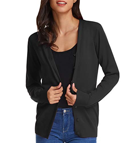 Cárdigan Corto para Mujer Elegante Manga Larga Chaqueta encogiéndose de Hombros y Abrigo Chaqueta Corta Informal para Primavera Verano Negro XL CLAF1002-2