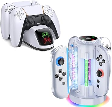 PS5 Controller Charger and Switch 2 Charger,White