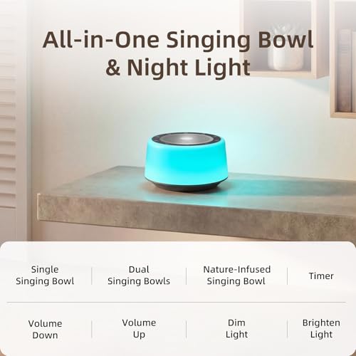 Image of Kipcush Automatic Tibetan Singing Bowl Sound Machine, 11 Soothing Sound Therapy Tones, Touch Night Light, Smart Timer & Memory, Plug-in White Noise Machine for Sleep, Meditation, Yoga & Relaxation