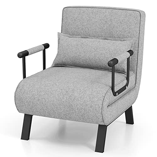 FANTASK Sillón Plegable 4 en 1 con función de Cama, reclinable y cojín extraíble, Color Gris Claro