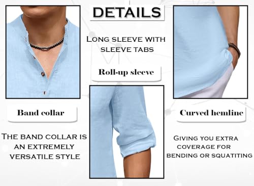Image of ROYALSCOUT Men's Cotton Blend Casual Short Kurta Shirt with Notch Neck and Button Detail | Full Sleeve Straight Fit Lightweight Ethnic Top for Summer