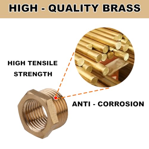 Image of 2pcs 3 /8 Inch Male to 1 /4 Inch NPT Female Reducer Hex Bushing, Brass Reducing Hex Bushing Heavy Duty Threaded Pipe Fitting Coupler Adapter for Plumbing Water Line Gas Hydraulic Systems