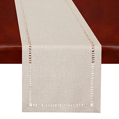 Grelucgo Handmade Hemstitched Polyester Rectangle Table Runners,Beige 14x72 inch