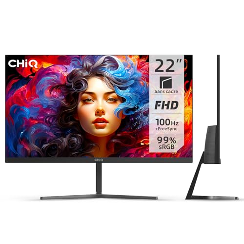CHIQ 22F650, Écran 22 Pouces, Moniteur PC FHD (1920 x 1080), FreeSync + 100 Hz, Ultra-Mince, 99% sRVB, HDMI, VGA, Montage VESA,2024