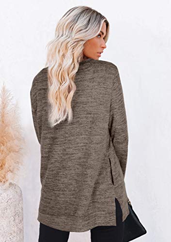 Womens Sweatshirts Loose Fitting Tops Fall Fashion Long Sleeve Tunic Pocket Coffee Xl #TOP5