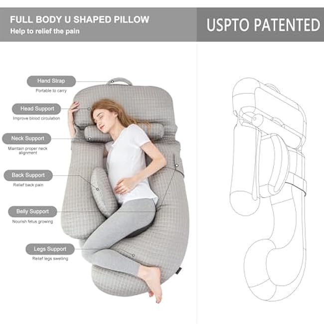 Cooling Pregnancy Pillow, U-Shaped Body Support Maternity Pillow, Memory Foam Filling, Washable & Removable Ice Silk Cover(Cool-Grey, 54 Inch)
