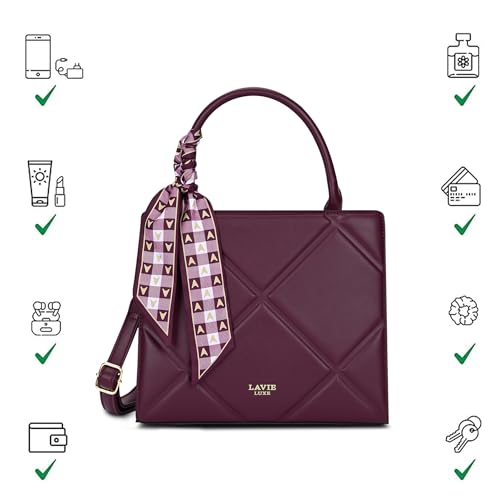 Image of Lavie Luxe Women's Quare25 Medium Debossed Satchel Handbag for Women | Satchel Bag for Work | Ladies purse | Stylish Shoulder Bag | Gift for Women