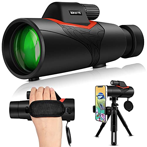 BOKQTTN Monokular Teleskop, 12X50 HD Monokular Fernglas mit Handschlaufe, Stativ und Smartphone Halter, BAK4 Prisma Monokular Wasserdicht Stoßfest für Vogelbeobachtung, Jagd, Konzert Camping Cover