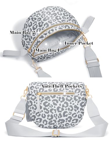 Image of Pure Colour Crossbody Bag Bum Bag for Women,Spacious Purse Fanny Packs Belt Bag,Oversized Bum Bag (Light Grey Leopard Bum Bag)