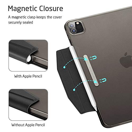 Esr Yippee Trifold Smart Case For Ipad Pro 12.9" 2020 & 2018, Lightweight Stand Case With Clasp, Auto Sleep/Wake [Supports Pencil 2 Wireless Charging], Hard Back Cover For Ipad Pro 12.9", Black #TOP4