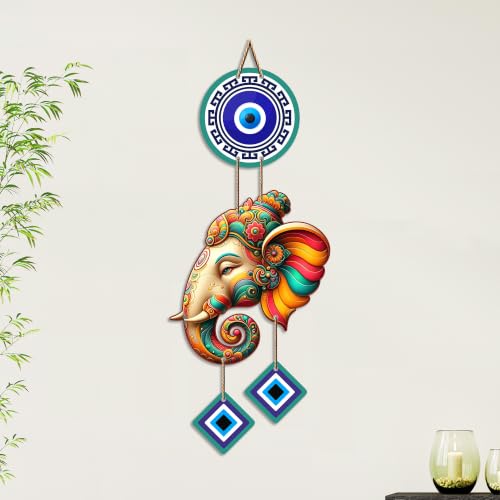 Image of Artvibes Vighnaharta Ganesh Evil Eye Wall Decor for Main Door Entrance | Nazar Protection Hanging for Home Temple Living Room Office | Spiritual Vastu Good Luck Decorative Wall Art Gift (WH 8568N)