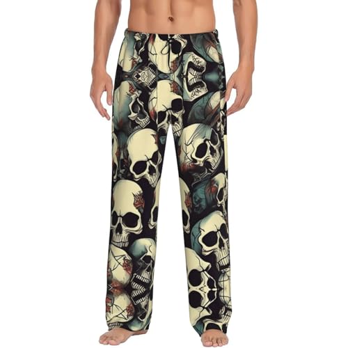 Pantalones de pijama con estampado de esqueleto de calavera, pantalones de dormir con cintura elástica, pantalones de pierna ancha, cómodos pantalones largos de pijama con bolsillos, Negro, M