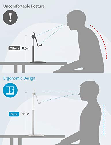 ODOSOLA Cell Phone Stand, Newly-Upgraded Angle/Height Adjustable Mobile Phone Holder for Desk Home, 4-11\'\' Eye-Level Aluminum iPad Stand Holders Compatible with iPhone iPad Kindle(Silver)