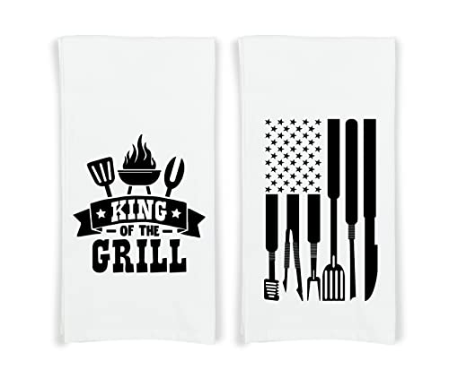 King Of The Grill - Grilling Tools Flag - Set Of 2 Towels With Hanging Loop - 100% Cotton Flour Sack Towels - Bbq Father's Day Gift Idea For Men Dad #TOP30