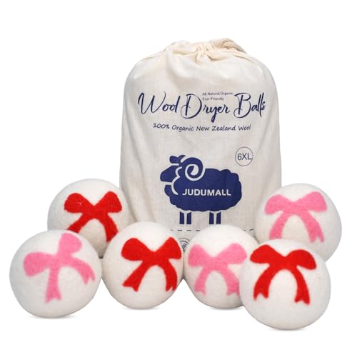 Wool Dryer Balls XL 6Pack Bowknot Handmade Organic Dryer Balls Laundry Reusable Natural Fabric Softener Dryer Sheets Alternative-Reduces Drying Time and Static and Wrinkles with Storage Bag