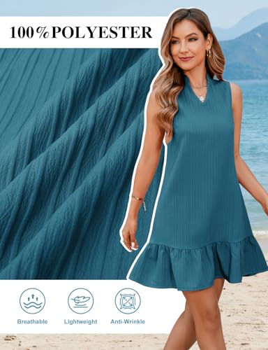 Svanco Women's Summer Sleeveless Dress - Chic Neckline, Knee-Length, Ruffled Hem, Loose fit, Suitable for Casual, Beach, Holiday Wear Peacock Blue - Image 7