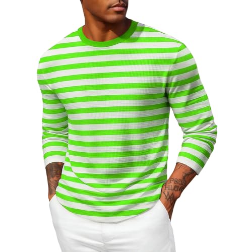 T-shirt manches longues rayé décontracté col rond haut homme polyvalent