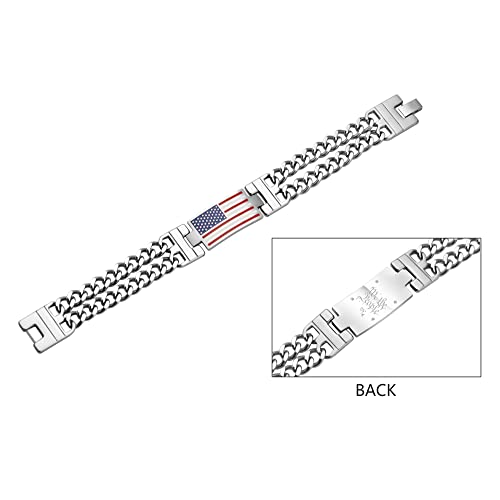 Pulsera Cadena Doble Curban con Bandera Americana para Hombre miniatura 3
