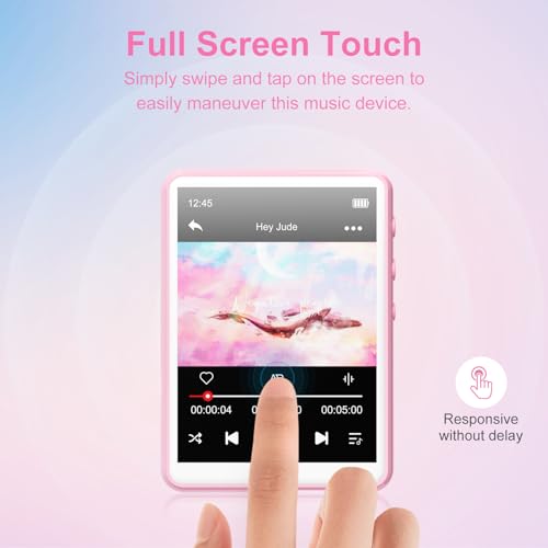 MECHEN Leitor de MP3 de 64 GB Bluetooth 5.3 com tela sensível ao toque completa de 2,4 polegadas, le