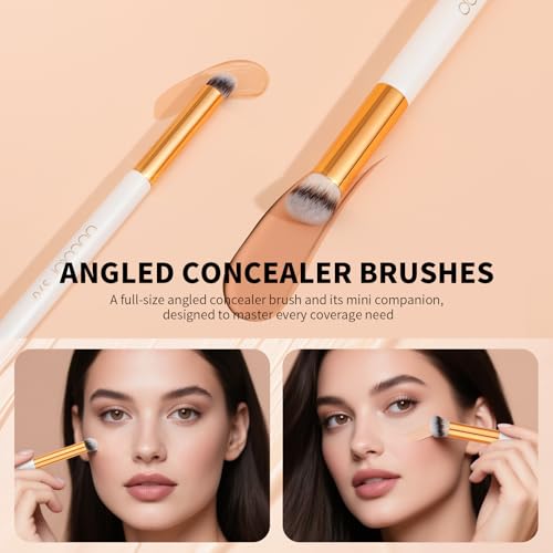 docolor Concealer Brush, 2PCS Angled Concealer Brushes Under Eye Mini Angled Flat Top Nose Contour Brush for Concealing Blending Setting - Thumbnail 5