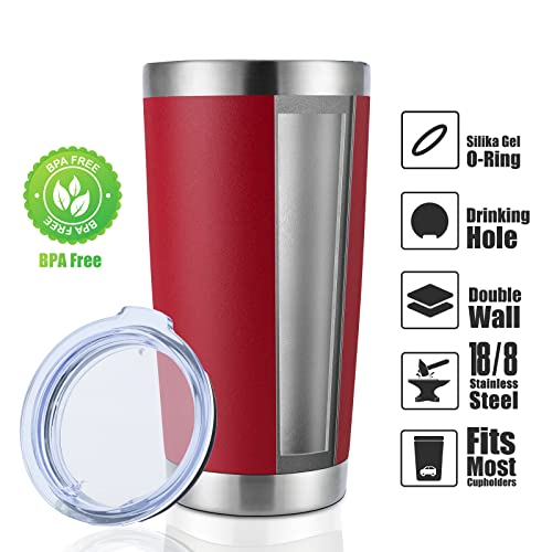 Domicare 20Oz Stainless Steel Tumbler Bulk With Lid, Double Wall Vacuum Insulated Travel Mug, Powder Coated Coffee Cup, Red, 1 Pack #TOP1