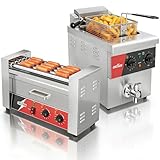 CROSSON Hot Dog Maschinen 5 Rollen mit Brötchenwärmer,Kommerzielle Elektrische Fritteuse 8 Liter