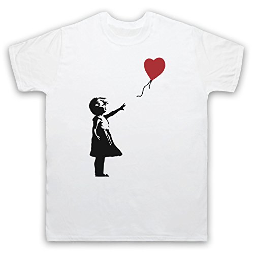 My Icon Art & Clothing Banksy Girl Heart Balloon Graffiti Street Art - Camiseta para hombre Blanco M