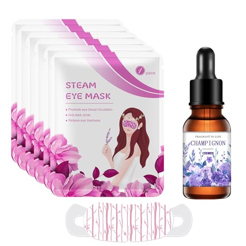 10 ml Aceite esencial de Lavanda + 10 mascarillas autocalentables para ojos de lavanda, aceites esenciales de Lavanda naturales, mascarilla de vapor para ojos para dormir y para viajar