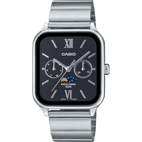 Casio Montre MTP-M305D-1A2VDF montre homme étanche avec calendrier et bracelet métallique argent