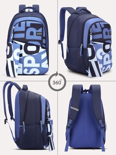 Image of Lavie Sport Troy 35L Navy Backpack | Fits Upto 15 Inch Laptop | Organizer & Bottle Holder |Rain Cover |Pencil Pouch | Gift for Men, Women, Boys, Girls | Laptop Sleeve for School & College