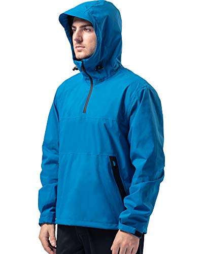 Lightweight Hoodie Waterproof Pullover Rain Jacket for Men Windbreaker Raincoat (Blue,L)